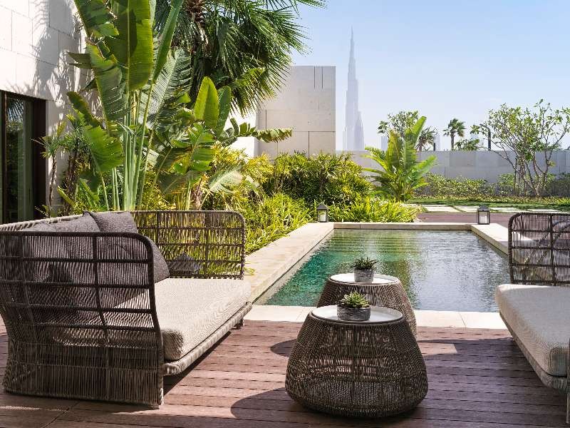 Private pool and terrace of a Bvlgari Resort Dubai villa